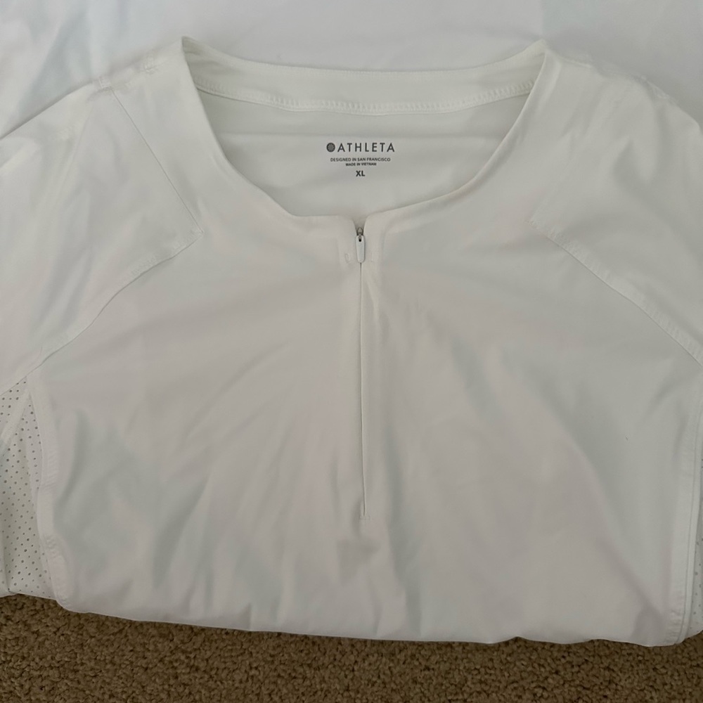 Athleta white half zip, short sleeve, wicking top with mesh inserts. - Picture 3 of 3